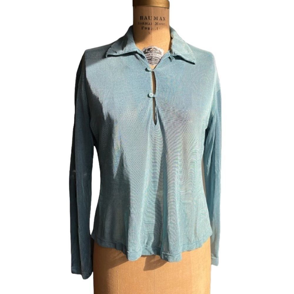 Gene Meyer Green 1/4 button long sleeve polo shirt